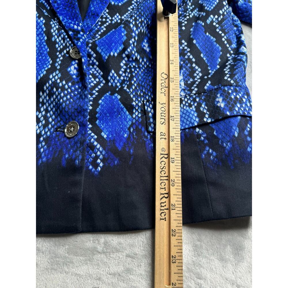 MICHAEL Michael Kors Blazer Womens 6 Black Blue Reptile Animal Print 3/4 Sleeve - Picture 10 of 10